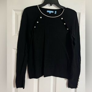 Draper James Womens Pearl Detail Crew Neck Sweater Black Cashmere Size Small